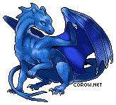 A small blue dragon resting on its haunches, with wings half-unfurled. It has a calm expression.