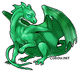 A small green dragon resting on its haunches, with wings half-unfurled. It has a calm expression.