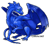 A small blue dragon resting on its haunches, with wings half-unfurled. It has a calm expression.