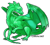 A small green dragon resting on its haunches, with wings half-unfurled. It has a calm expression.