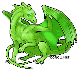 A small green dragon resting on its haunches, with wings half-unfurled. It has a calm expression.
