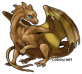 A small brown dragon resting on its haunches, with wings half-unfurled. It has a calm expression.