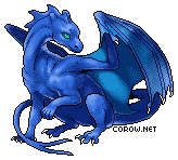 A small blue dragon resting on its haunches, with wings half-unfurled. It has a calm expression.