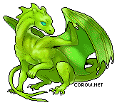 A small green dragon resting on its haunches, with wings half-unfurled. It has a calm expression.