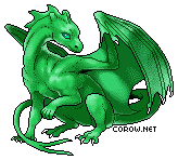 A small green dragon resting on its haunches, with wings half-unfurled. It has a calm expression.