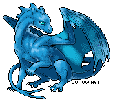 A small blue dragon resting on its haunches, with wings half-unfurled. It has a calm expression.