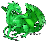 A small green dragon resting on its haunches, with wings half-unfurled. It has a calm expression.