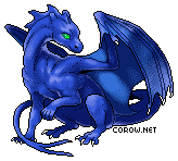 A small blue dragon resting on its haunches, with wings half-unfurled. It has a calm expression.