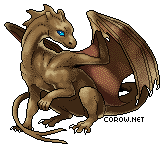 A small brown dragon resting on its haunches, with wings half-unfurled. It has a calm expression.