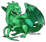 A small green dragon resting on its haunches, with wings half-unfurled. It has a calm expression.