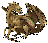 A small brown dragon resting on its haunches, with wings half-unfurled. It has a calm expression.