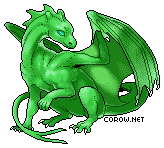 A small green dragon resting on its haunches, with wings half-unfurled. It has a calm expression.