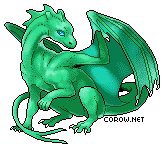 A small green dragon resting on its haunches, with wings half-unfurled. It has a calm expression.