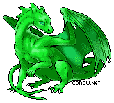 A small green dragon resting on its haunches, with wings half-unfurled. It has a calm expression.