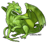 A small green dragon resting on its haunches, with wings half-unfurled. It has a calm expression.