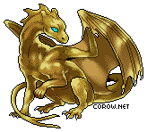 A small bronze dragon resting on its haunches, with wings half-unfurled. It has a calm expression.