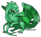 A small green dragon resting on its haunches, with wings half-unfurled. It has a calm expression.