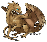 A small brown dragon resting on its haunches, with wings half-unfurled. It has a calm expression.