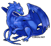 A small blue dragon resting on its haunches, with wings half-unfurled. It has a calm expression.