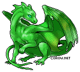 A small green dragon resting on its haunches, with wings half-unfurled. It has a calm expression.