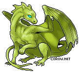 A small green dragon resting on its haunches, with wings half-unfurled. It has a calm expression.